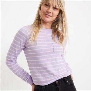 NWT Marine Layer Lavender Purple Stripe Double Knit Crew Neck Sweater Size Small